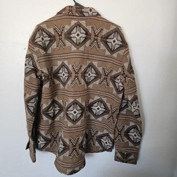 Powder River Panhandle Men's Large Brown Tan Aztec Jacket Button Up Wool Blend